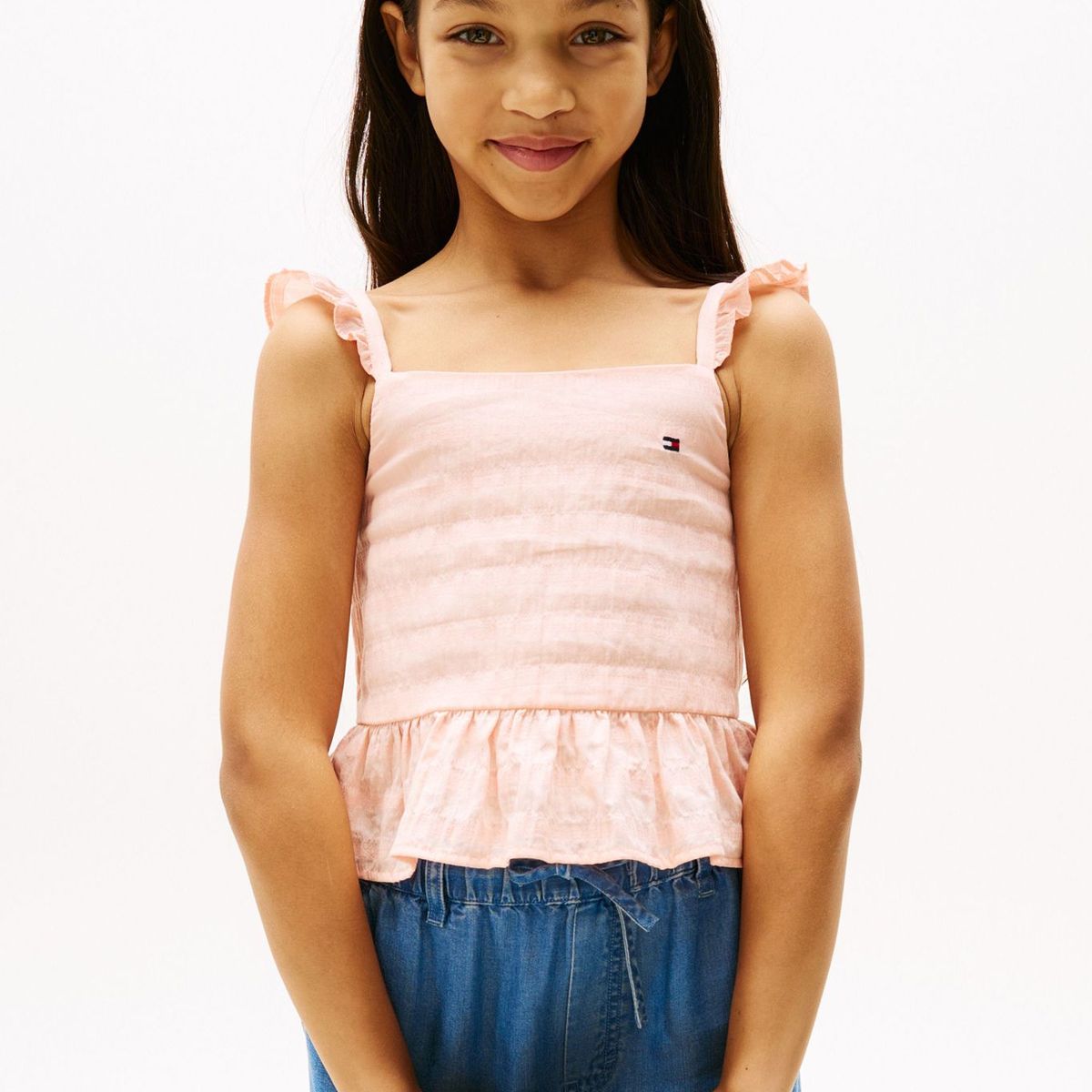 TOMMY HILFIGER - Top rosa texturizado con volantes Tommy Hilfiger