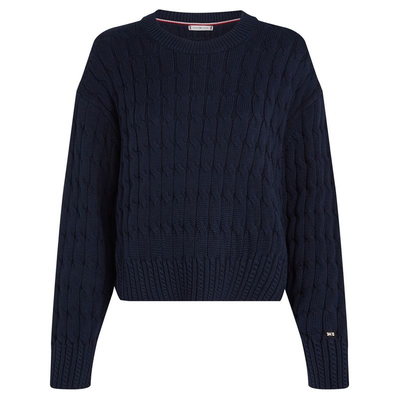TOMMY HILFIGER - Saco azul tejido de punto trenzado con cuello redondo Tommy Hilfiger