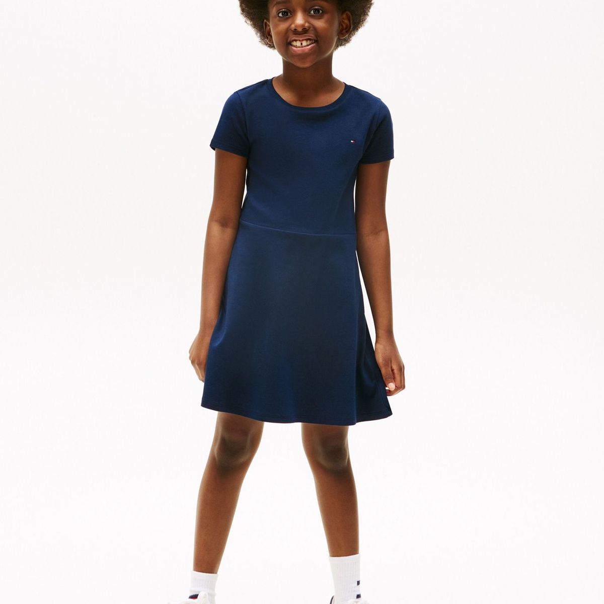 TOMMY HILFIGER - Vestido azul de patinadora con cuello redondo Tommy Hilfiger