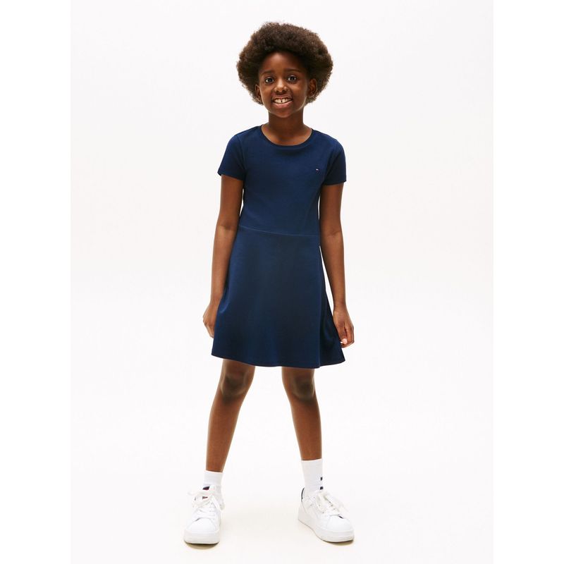 TOMMY HILFIGER - Vestido azul de patinadora con cuello redondo Tommy Hilfiger