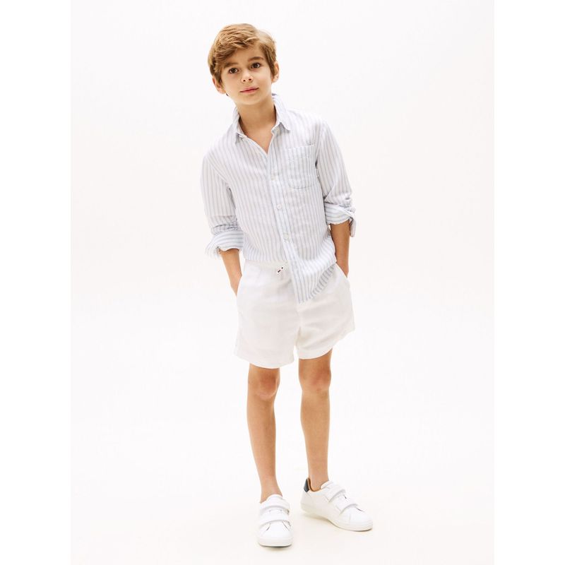 TOMMY HILFIGER - Camisa celeste de rayas en mezcla de lino Tommy Hilfiger