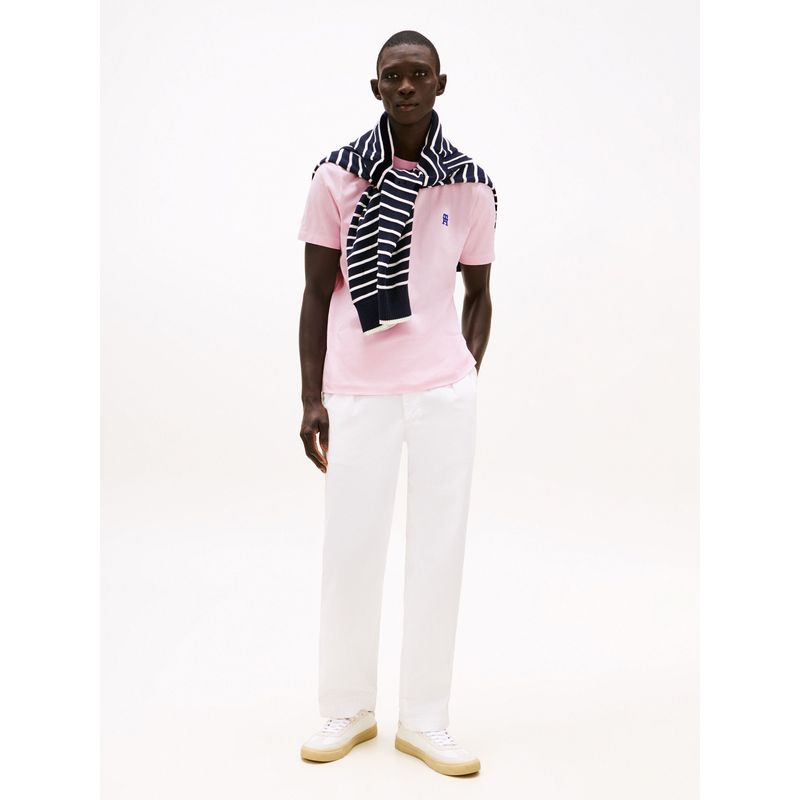 TOMMY HILFIGER - Camiseta rosa con monograma TH a contraste Tommy Hilfiger