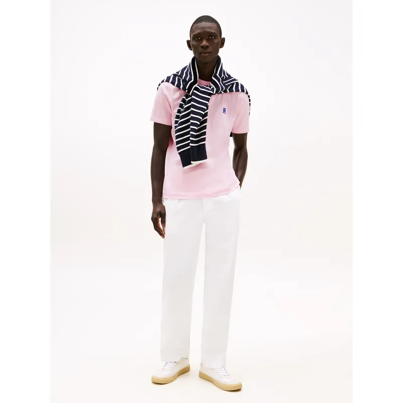 TOMMY HILFIGER - Camiseta rosa con monograma TH a contraste Tommy Hilfiger