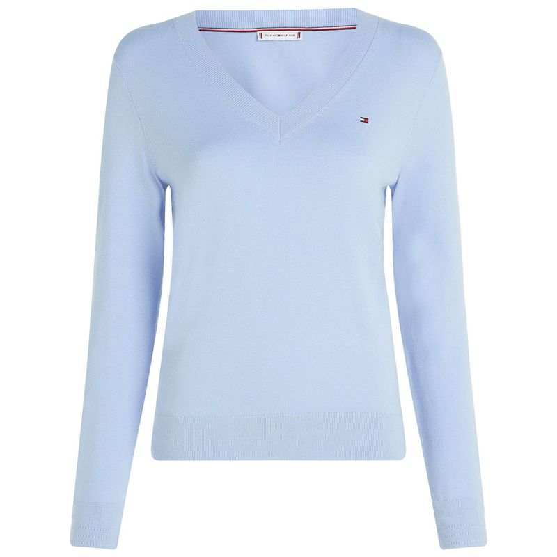 TOMMY HILFIGER - Saco celeste de punto con Cuello en V Tommy Hilfiger