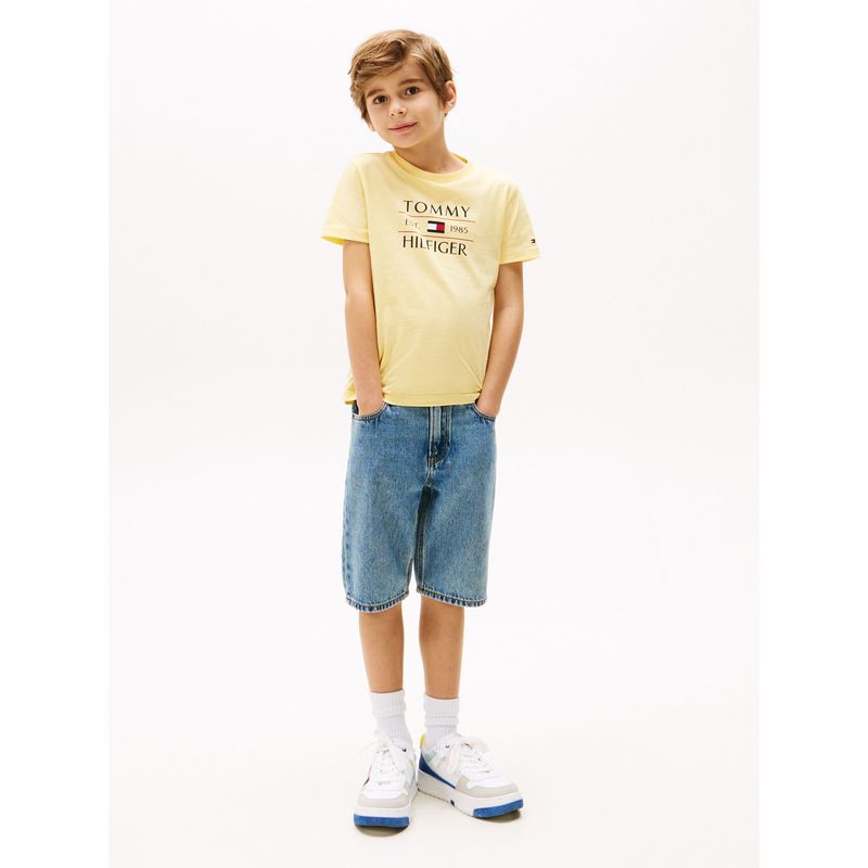 TOMMY HILFIGER - Camiseta amarilla de cuello redondo con logo Tommy Hilfiger