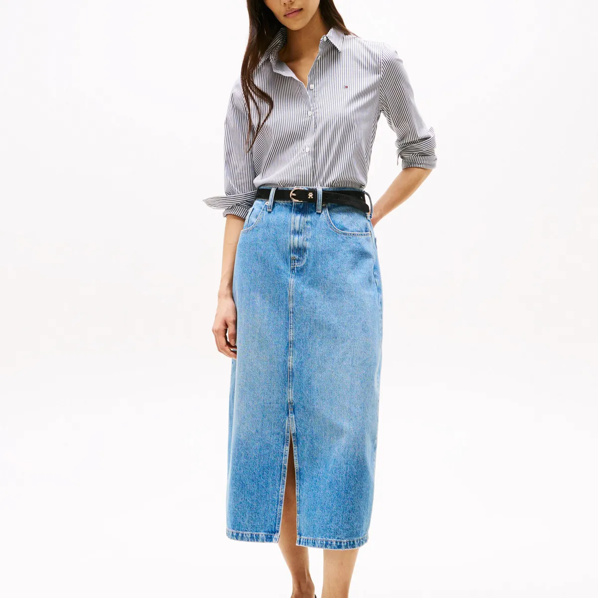 TOMMY HILFIGER - Falda azul midi vaquera jeans de cintura alta Tommy Hilfiger