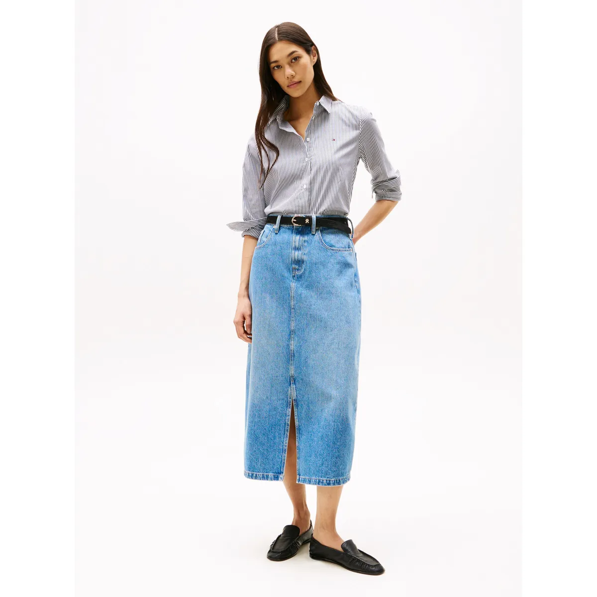 TOMMY HILFIGER - Falda azul midi vaquera jeans de cintura alta Tommy Hilfiger