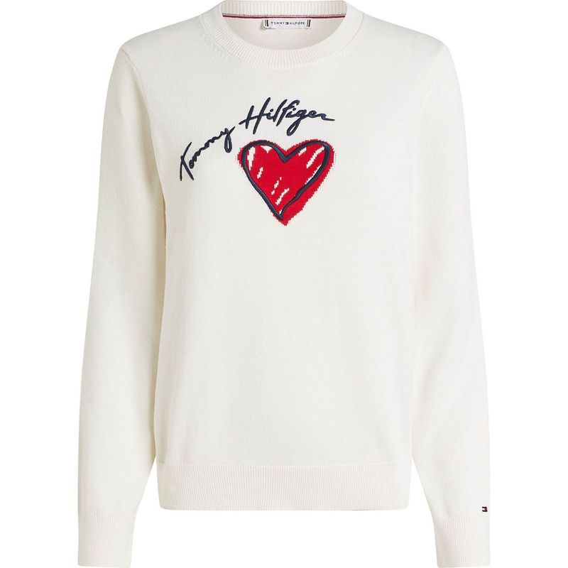 TOMMY HILFIGER - Saco blanco tejido con gráfico de corazón Tommy Hilfiger