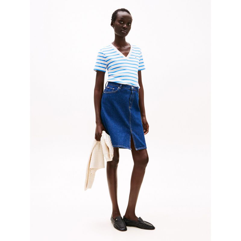 TOMMY HILFIGER - Camiseta azul de rayas con cuello en V Tommy Hilfiger