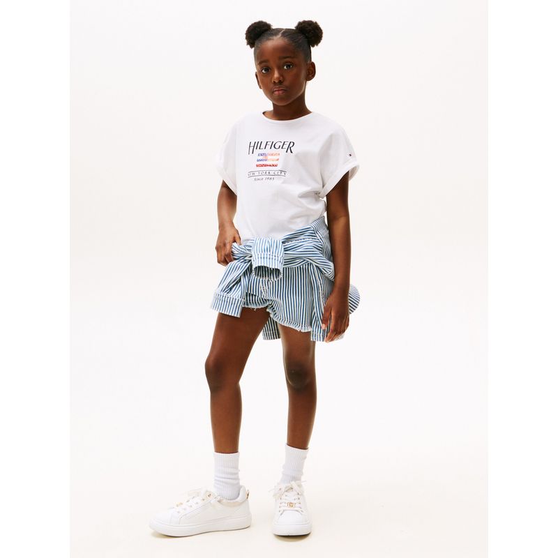 TOMMY HILFIGER - Camiseta blanca holgada con logo de lentejuelas Tommy Hilfiger