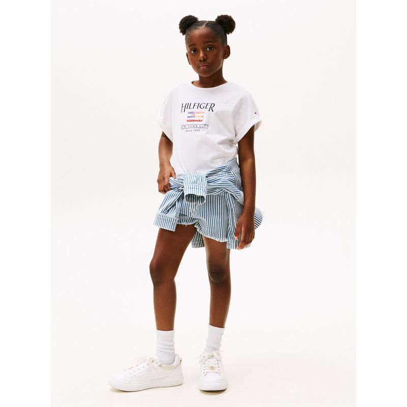 TOMMY HILFIGER - Camiseta blanca holgada con logo de lentejuelas Tommy Hilfiger