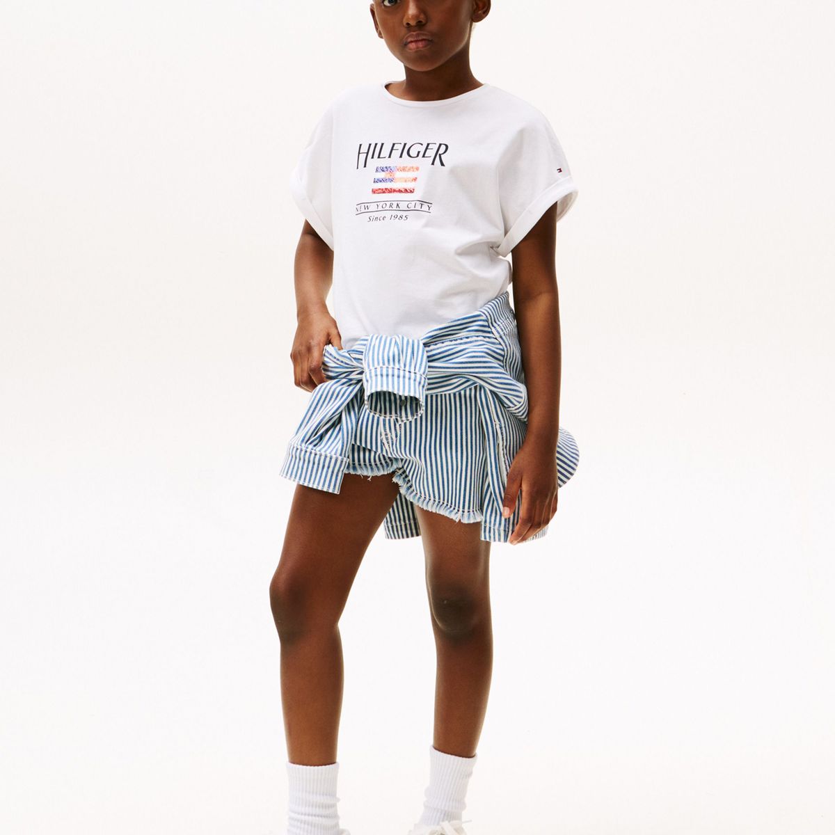 TOMMY HILFIGER - Camiseta blanca holgada con logo de lentejuelas Tommy Hilfiger