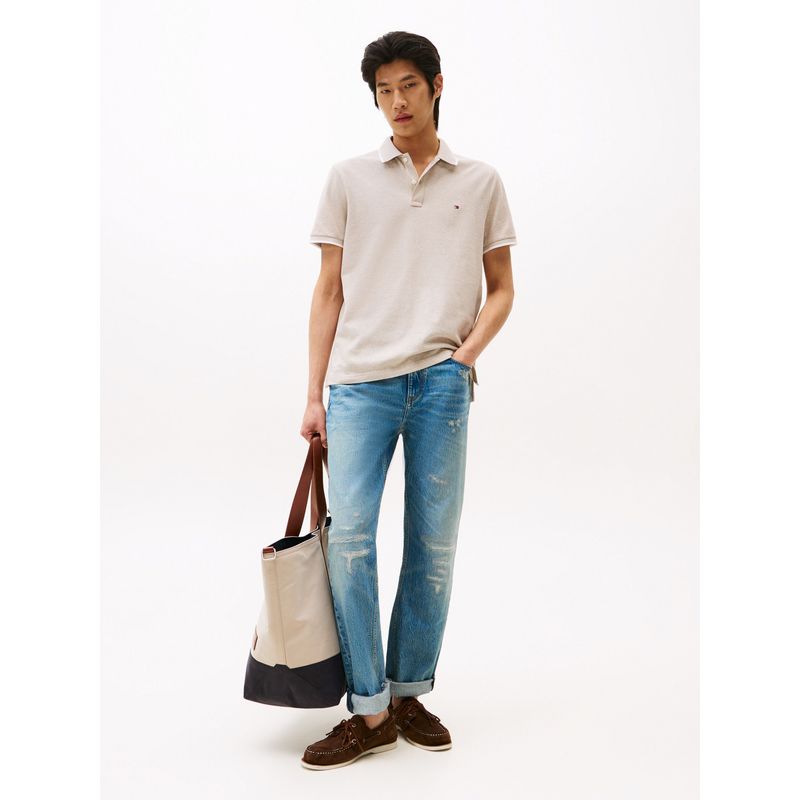 TOMMY HILFIGER - Polo beige de corte regular con logo Tommy Hilfiger