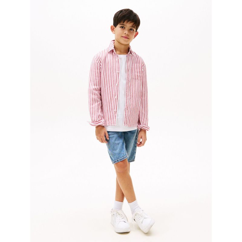 TOMMY HILFIGER - Camisa roja de rayas en mezcla de lino Tommy Hilfiger