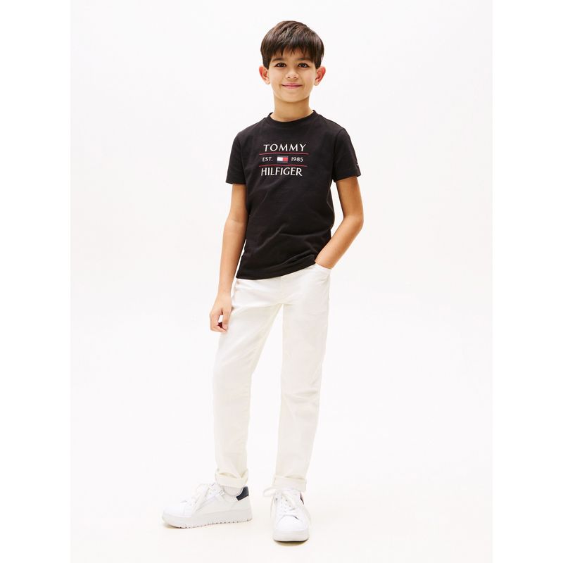 TOMMY HILFIGER - Camiseta negra de cuello redondo con logo Tommy Hilfiger