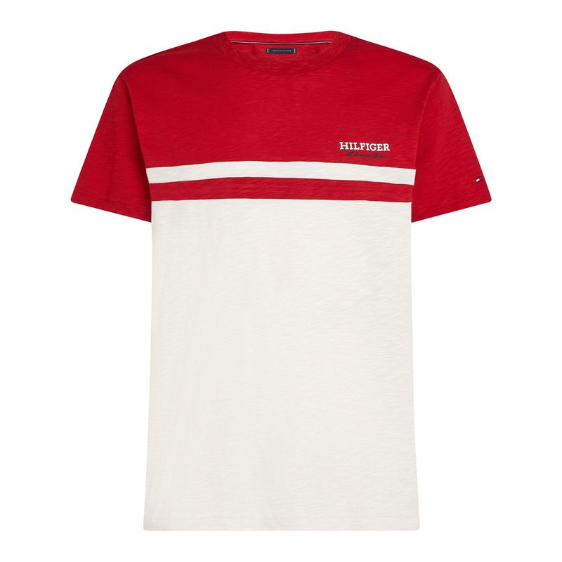 TOMMY HILFIGER - Camiseta roja color block con monotipo Hilfiger Tommy Hilfiger