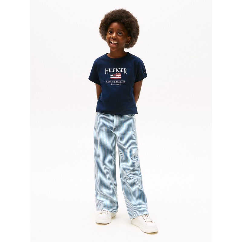 TOMMY HILFIGER - Camiseta azul holgada con logo de lentejuelas Tommy Hilfiger