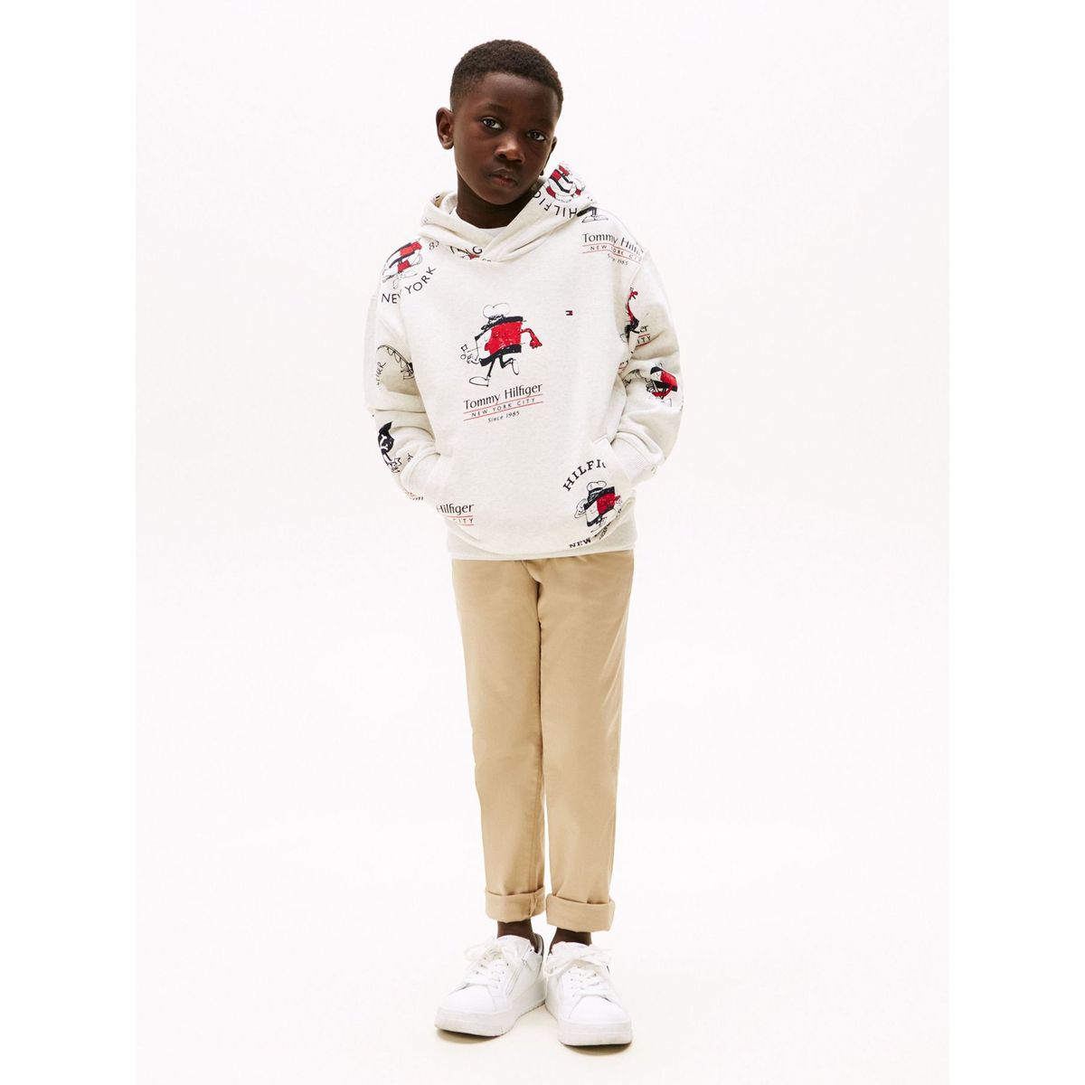 TOMMY HILFIGER - Buzo blanco con capota y logo mascota Tommy Hilfiger