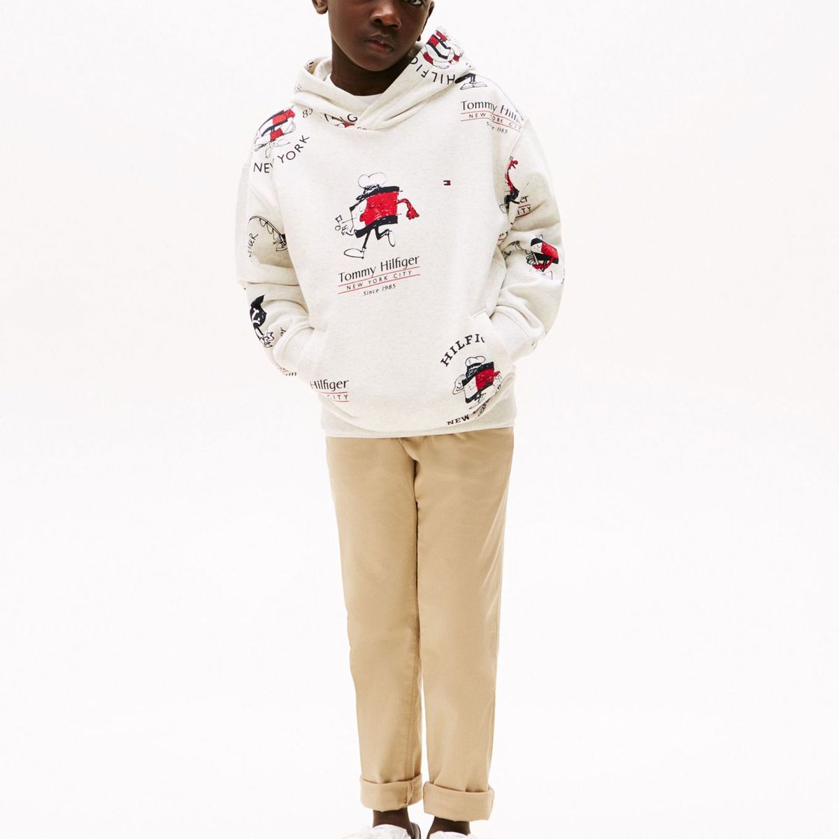 TOMMY HILFIGER - Buzo blanco con capota y logo mascota Tommy Hilfiger
