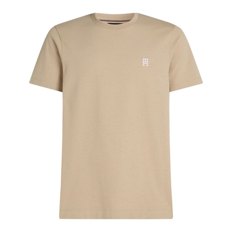 TOMMY HILFIGER - Camiseta beige con monograma TH a contraste Tommy Hilfiger