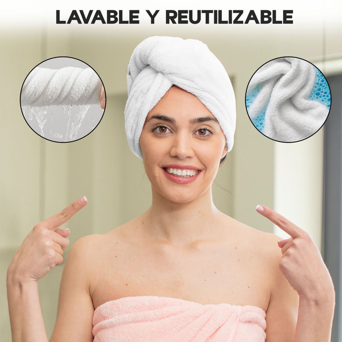 ENERGY PLUS - Toalla Turbante para Cabello 100% Algodón Ultra Absorbente