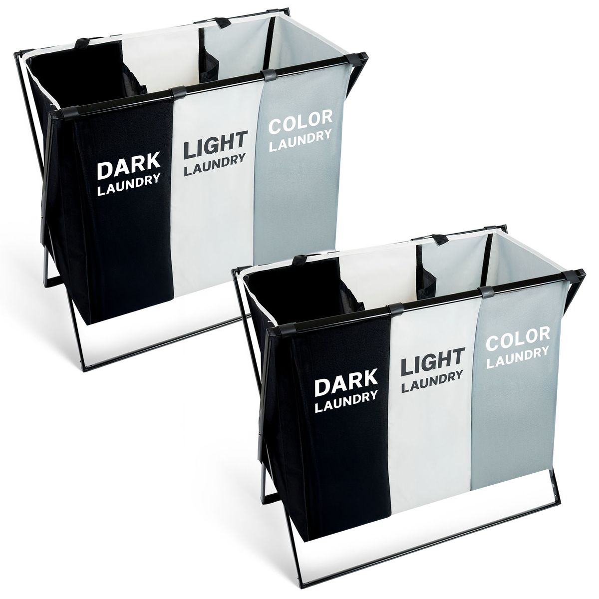 ENERGY PLUS - Set x2 Canasta Ropa Sucia 3 Compartimentos Tela Impermeable