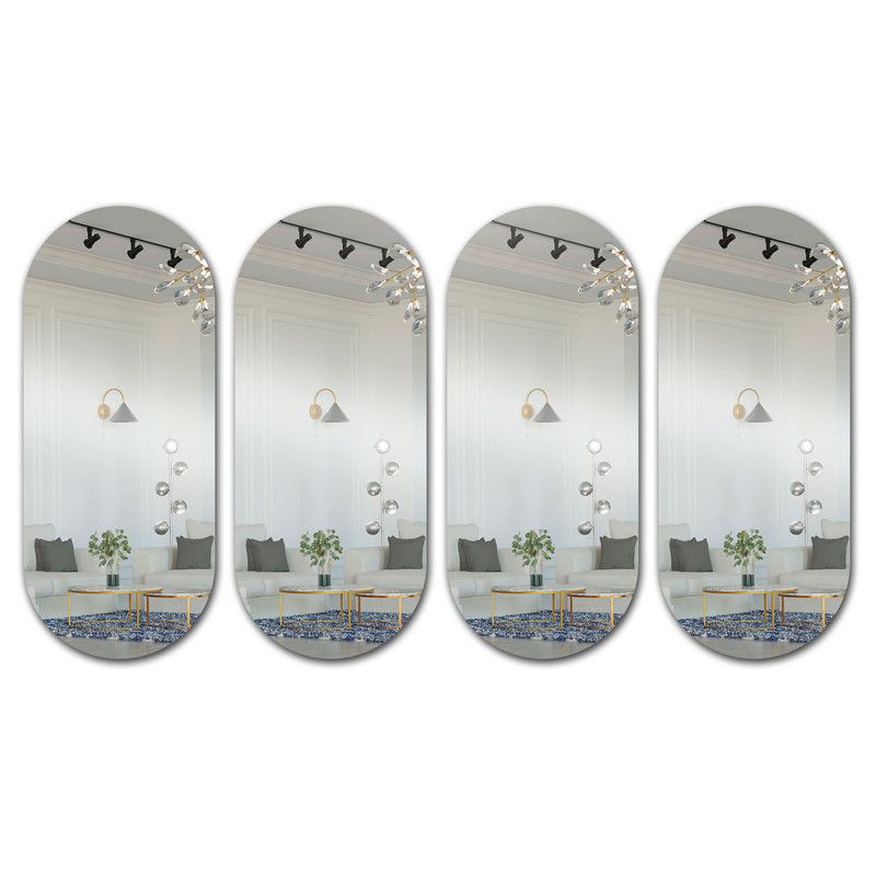ENERGY PLUS - Set x4 Espejo Decorativo Ovalado Acrílico Autoadhesivo 40x80