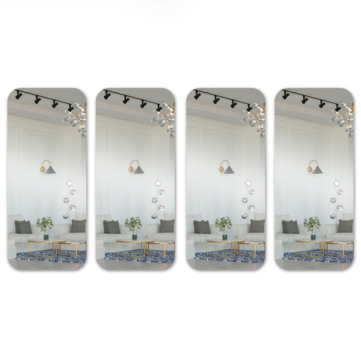 ENERGY PLUS - Set x4 Espejo Acrílico Decorativo 40x90 cm con Autoadhesivo