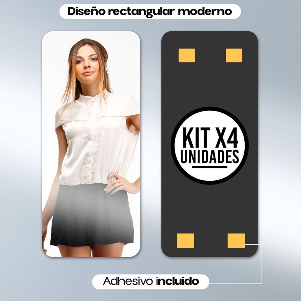 ENERGY PLUS - Set x4 Espejo Acrílico Decorativo 40x90 cm con Autoadhesivo