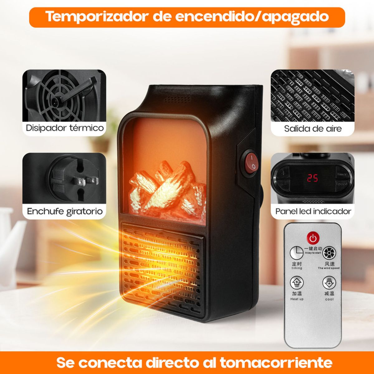 ENERGY PLUS - Calentador de Ambiente Compacto Termostato y Control Remoto