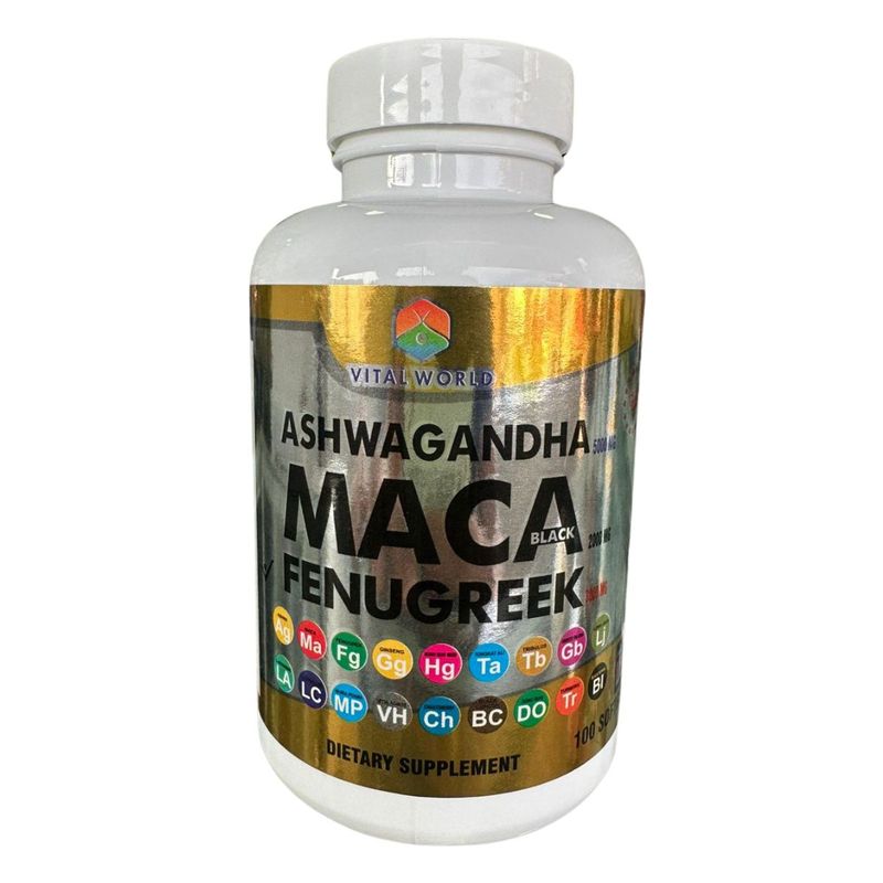 GLOBAL NUTRITION - Ashwagandha con Maca  Fenogreco 100 Capsulas asawanda