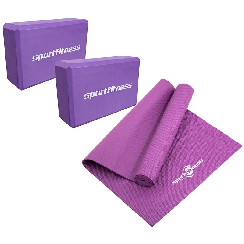 SPORT FITNESS - Cubo Yoga Bloque + Mat Yoga Pilates 6mm Gym Pilates Fitness
