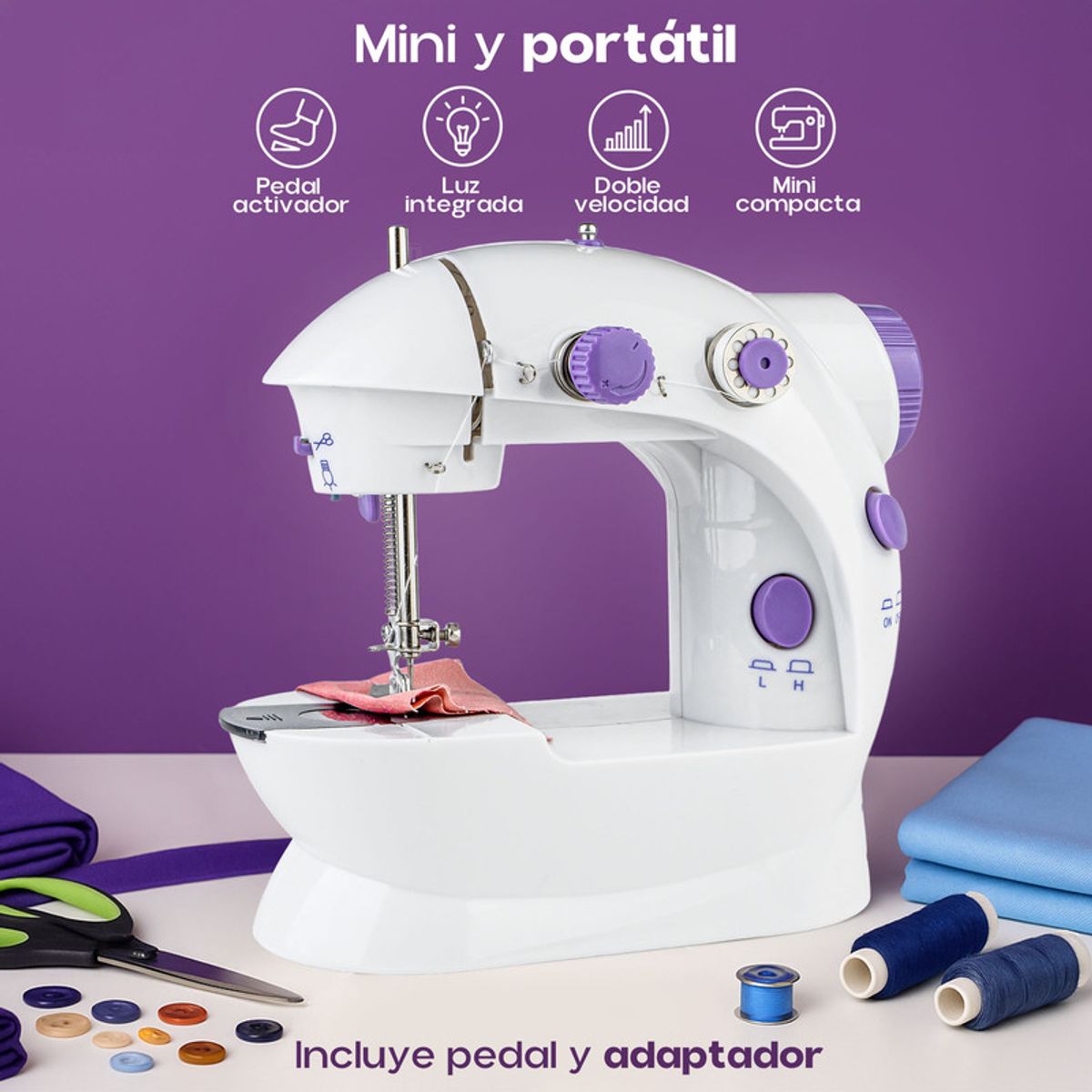 ENERGY PLUS - Máquina de Coser Mini Eléctrica Portátil Accesorios y Pedal