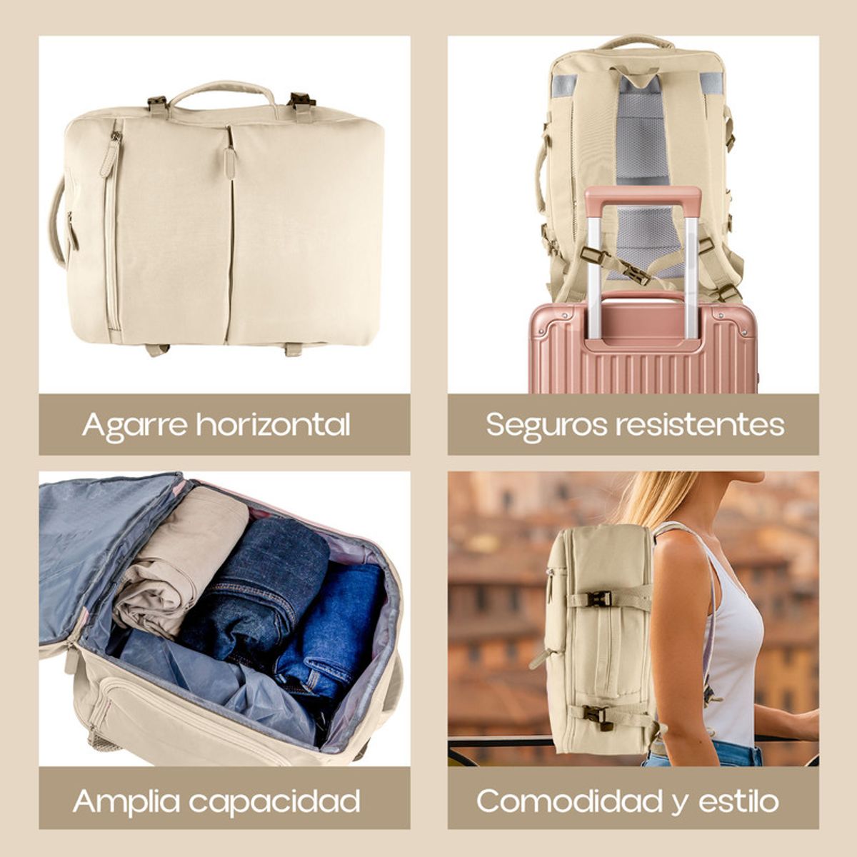 ENERGY PLUS - Morral para Viaje 40L Puerto USB Zapatero y Apertura 180°