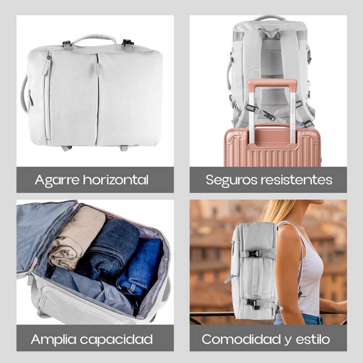 ENERGY PLUS - Morral para Viaje 40L Puerto USB Zapatero y Apertura 180°