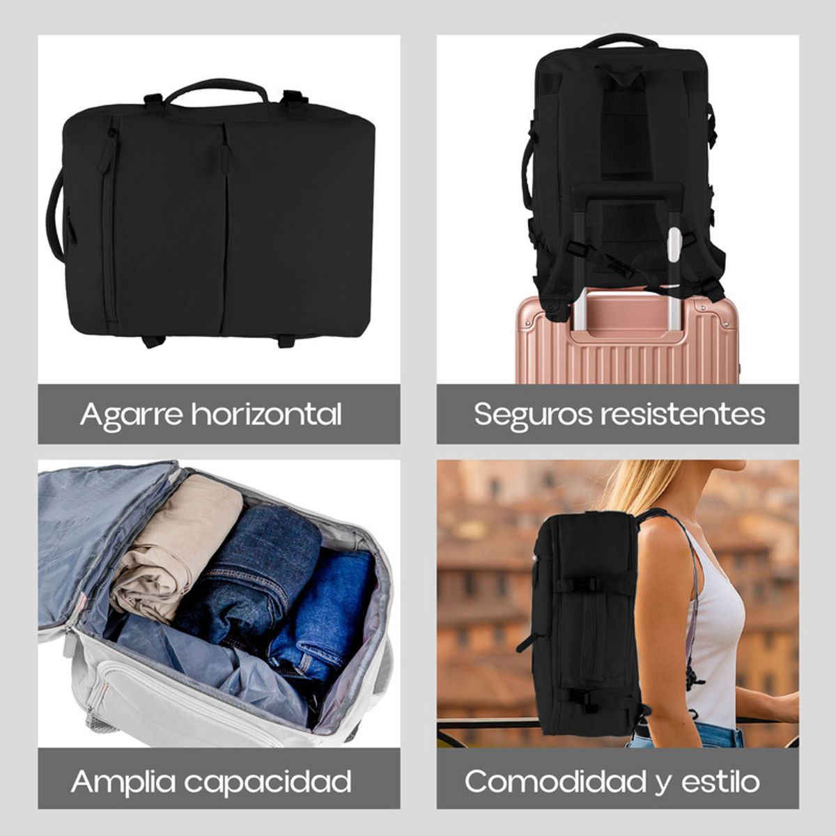 ENERGY PLUS - Morral para Viaje 40L Puerto USB Zapatero y Apertura 180°