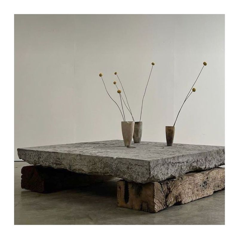 22 GRADOS DECORACION - Mesas de Centro Amanda Concreto y Madera Rustico 100x100cm