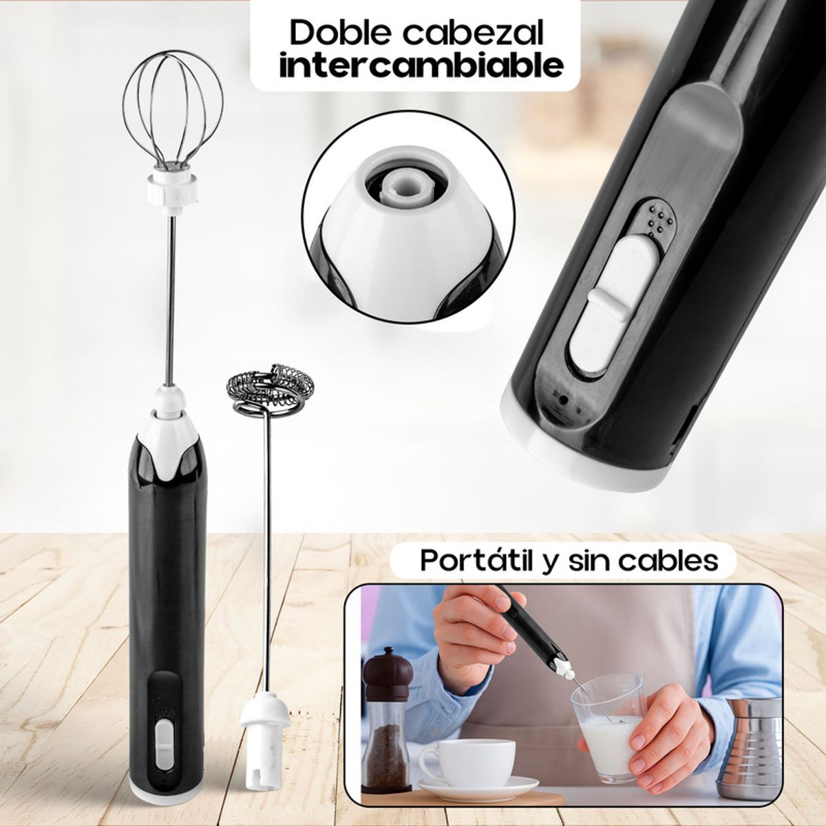 CHEF MASTER - Batidor Eléctrico Portátil Recargable Doble Cabezal y USB