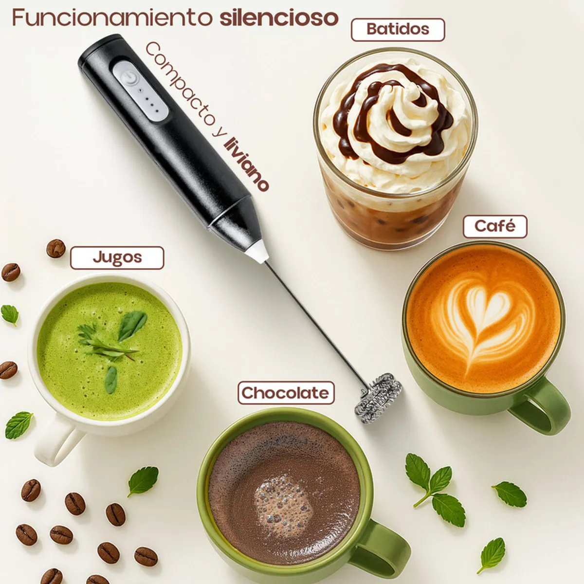 CHEF MASTER - Batidor Eléctrico Portátil USB-C para Leche Café y Matcha