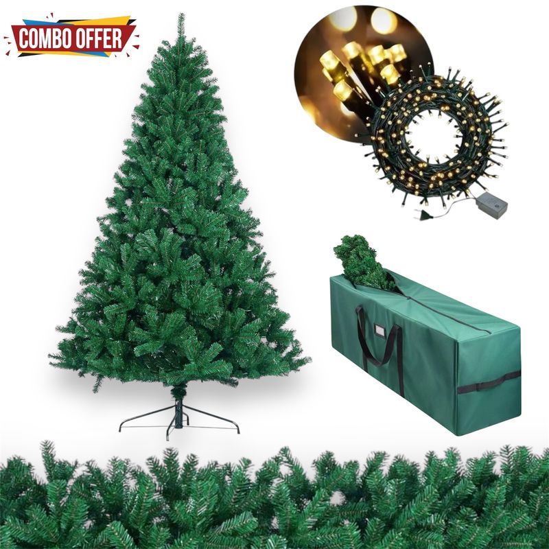 EVERGREEN - Árbol navidad clásico 210 cm 800 ramas Combo luces y estuche 2025