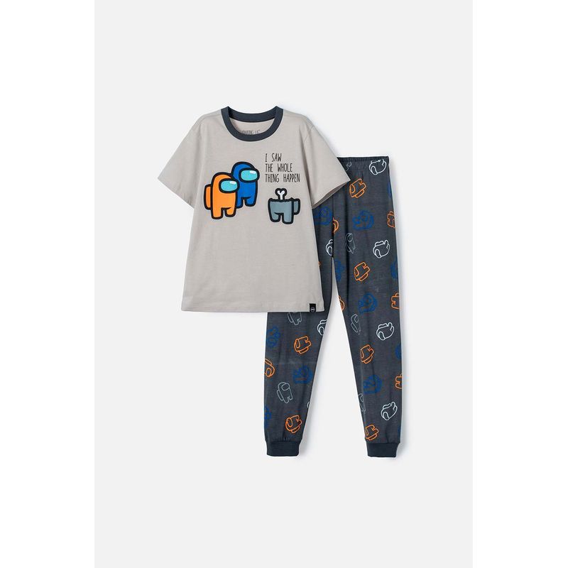 AMONG US - Pijama de Among Us manga corta pantalón largo gris para niño