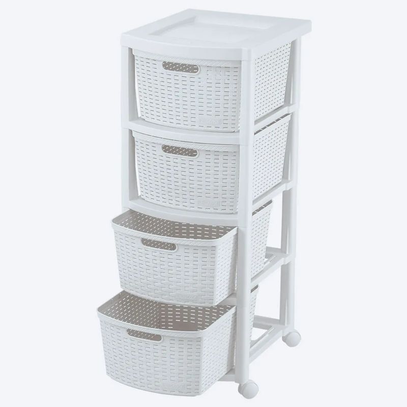 RIMAX - Cajonero Apariencia Rattan Rimax 4 Gavetas Altas Blanco 9837