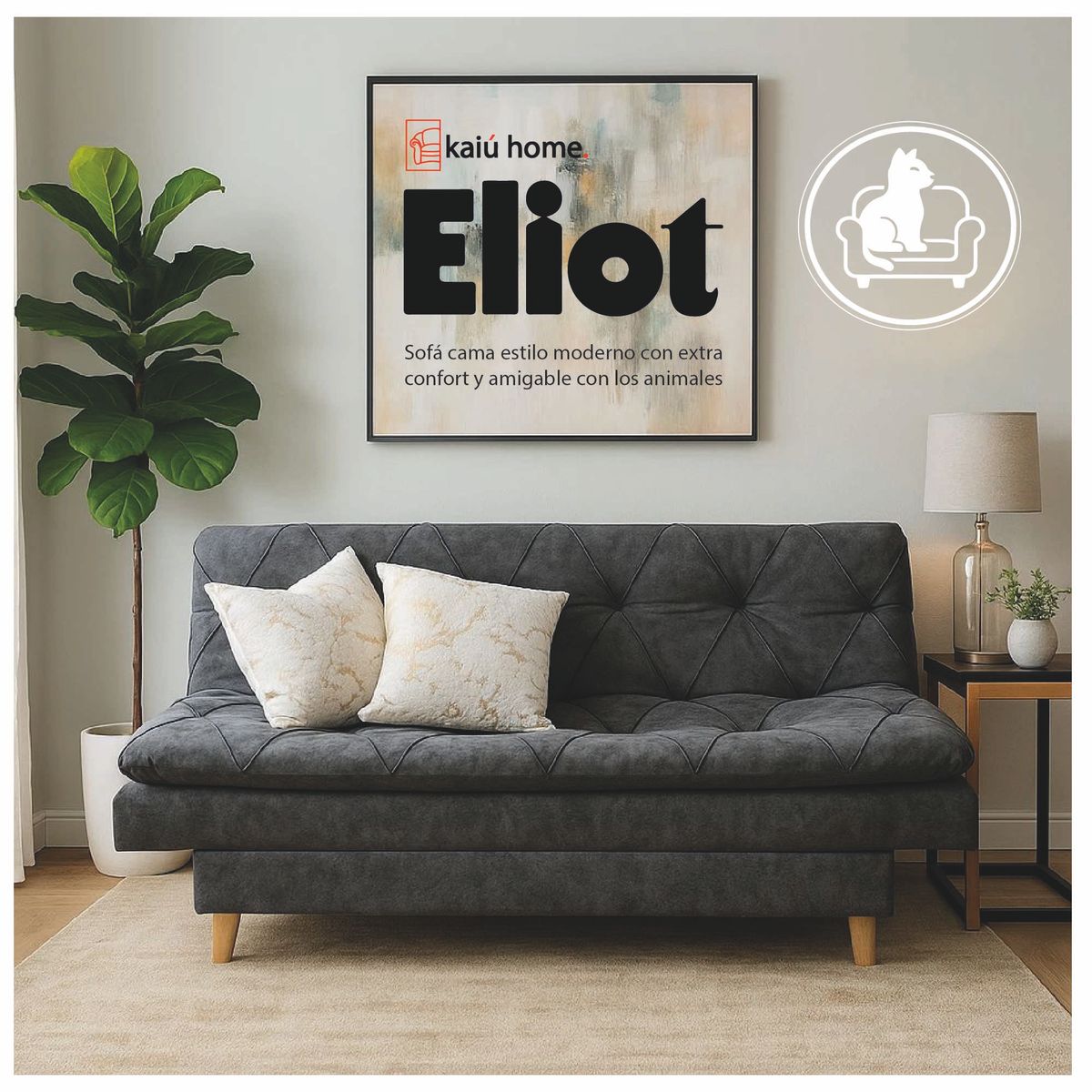 KAIU HOME - Sofa Cama Eliot Tela Extra Suave Amigable Con Mascotas + Cojines