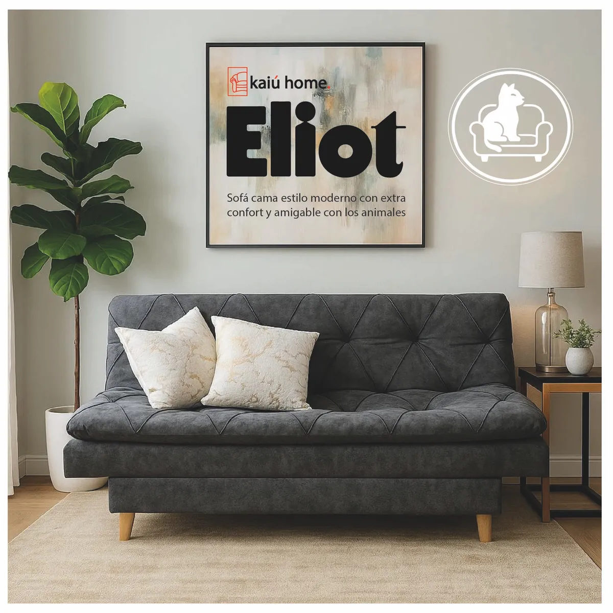 KAIU HOME - Sofa Cama Eliot Tela Extra Suave Amigable Con Mascotas + Cojines