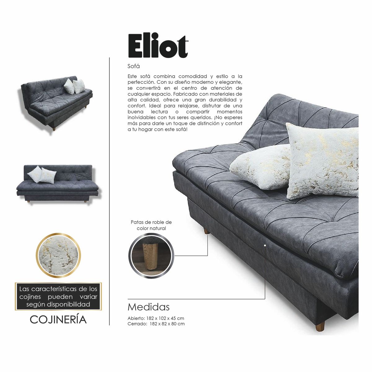 KAIU HOME - Sofa Cama Eliot Tela Extra Suave Amigable Con Mascotas + Cojines