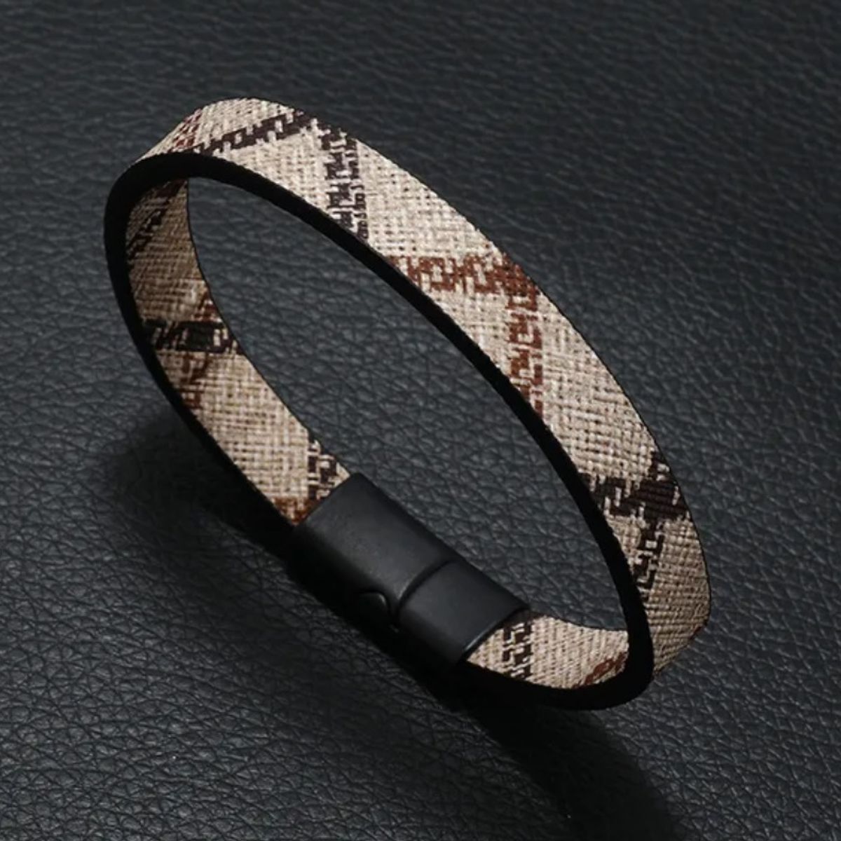 GENERAL - Manilla Pulsera Para Hombre Cuero Lineas Broche Magnético