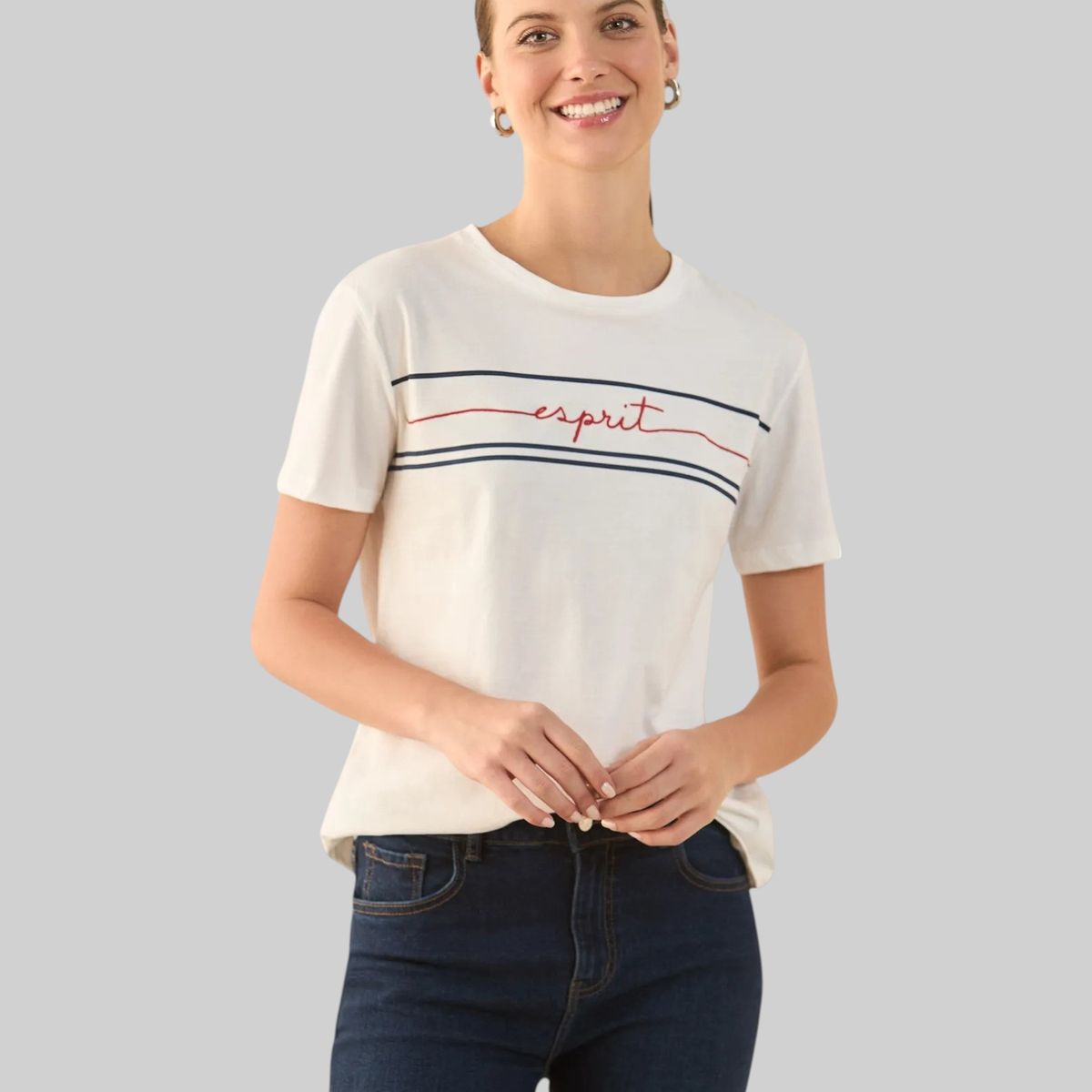 ESPRIT - Esprit Camiseta para Mujer Estampada - Blusa para Dama Básica Casual