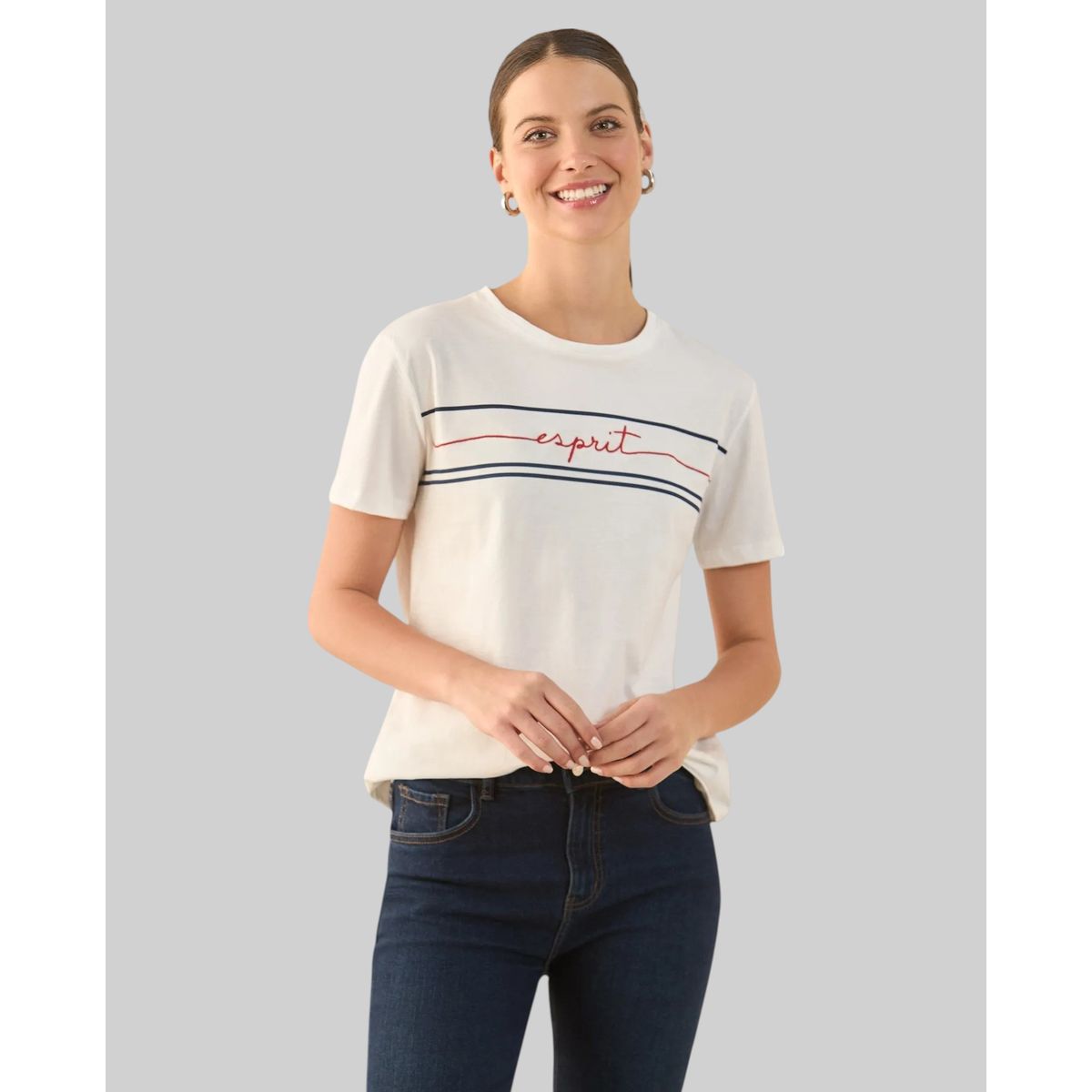 ESPRIT - Esprit Camiseta para Mujer Estampada - Blusa para Dama Básica Casual