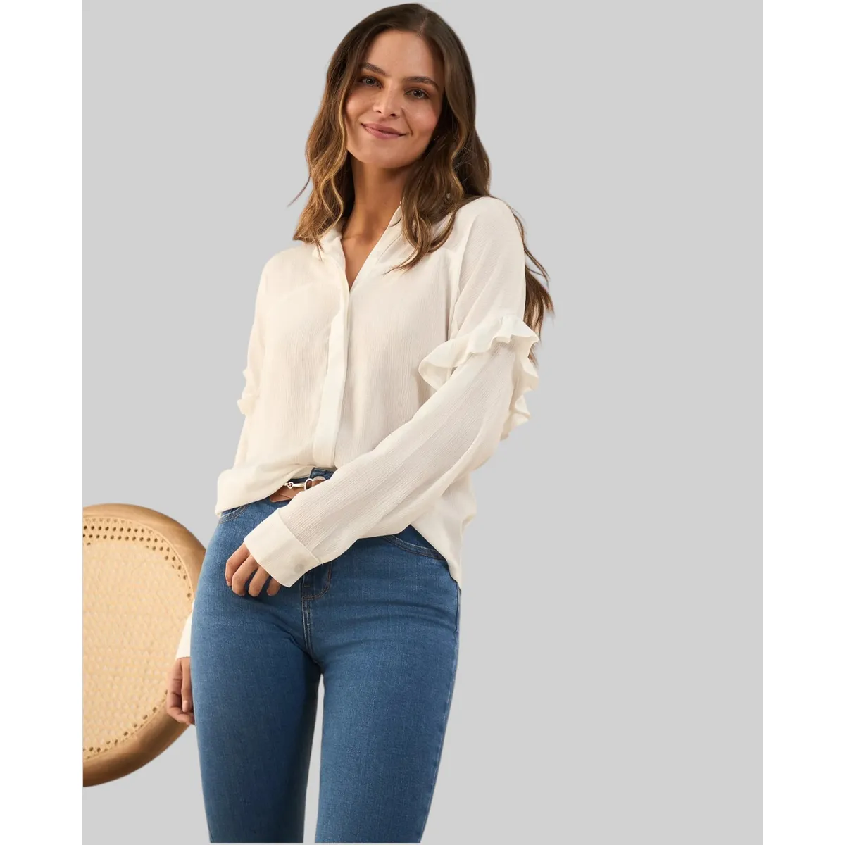 ESPRIT - Esprit Camisa Mujer con Bolero en la Manga - Blusa para Dama Versátil