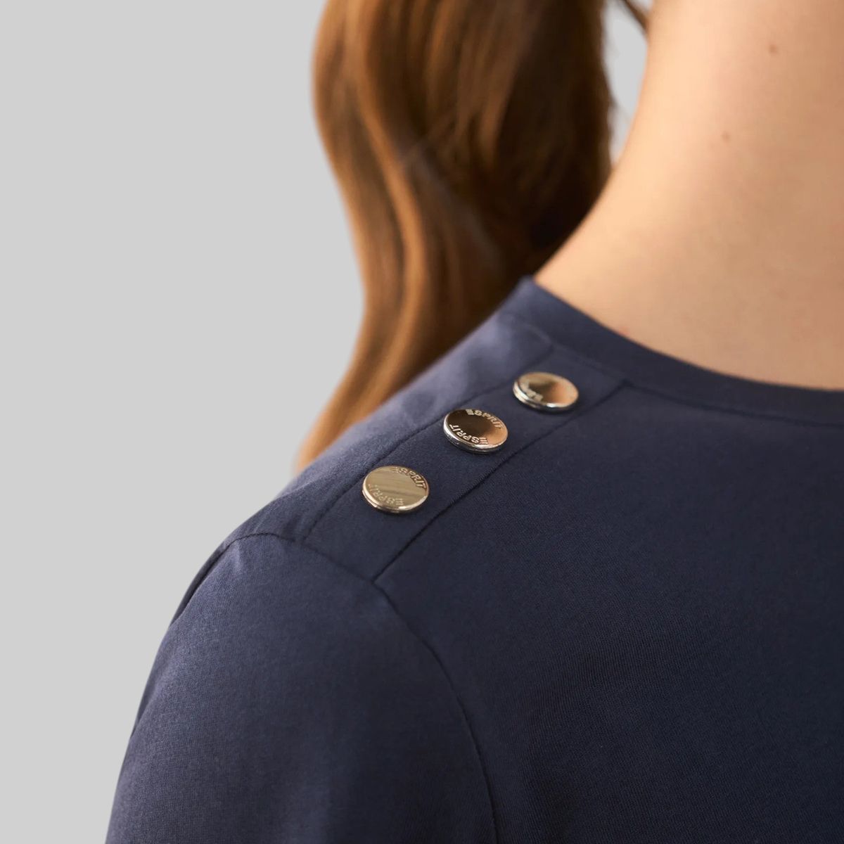 ESPRIT - Esprit Camiseta para Mujer con Botones Decorativos Hombro - Blusa para Dama Formal